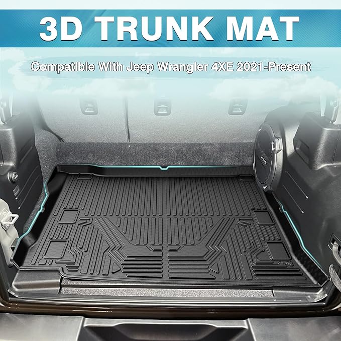 Mixsuper Cargo Liner for 2021-2025 Jeep Wrangler 4XE, All Weather Cargo Mat for Wrangler 4XE Rear Trunk Liner Black (Not for 2 Door or JL Unlimited Models)