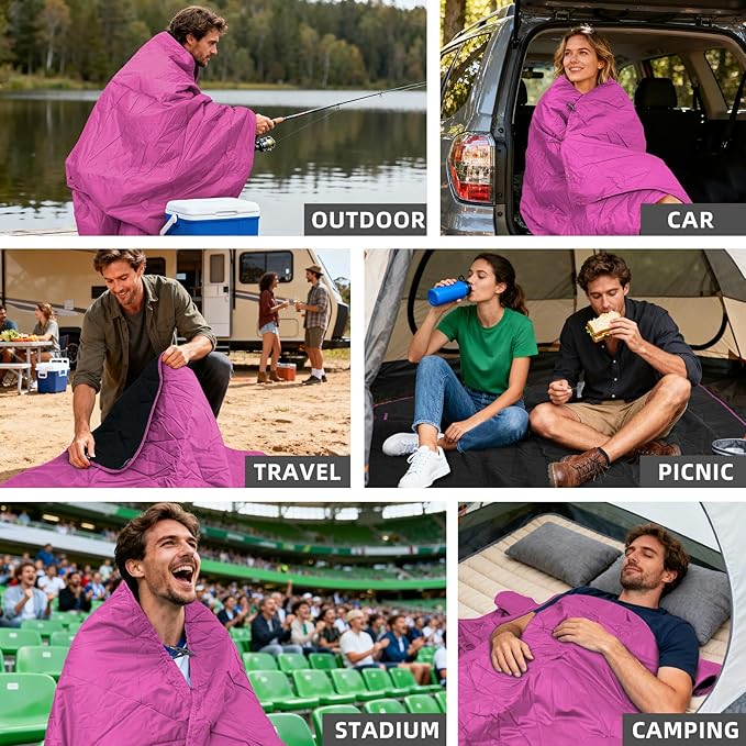 KawaGebo Kamp Outdoor Waterproof Blanket, Foldable Fleece Stadium Blanket for Outdoor Sports Event, Camping, Car, Pet, Picnics - Windproof, Wearable, Machine Washable 80" x 58" (Rose Purple)