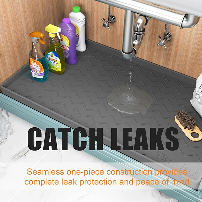 TigeJoy 19" x 19" Under Sink Mats for Kitchen Waterproof, Leak-Proof Silicone Mat Sink Protector and Cabinet Liner, Kitchen Essentials Organizer and Storage, Boot or Shoe Tray, Pet Feeding Mat