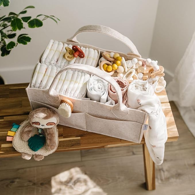 PUTSKA Baby Diaper Caddy Organizer - Nursery Storage Basket for Diaper Station, Baby Basket Shower List and Registry Gift Must-Haves, Newborn Essentials, Nursery Decor for Boy or Girl - Mocha, XL