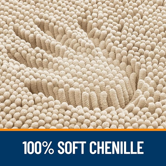 OLANLY Bathroom Rugs 59x24, Extra Soft Absorbent Chenille Bath Rugs, Rubber Backing Quick Dry, Machine Washable Bath Mats for Bathroom Floor, Tub and Shower, Home Decor Accessories, Beige