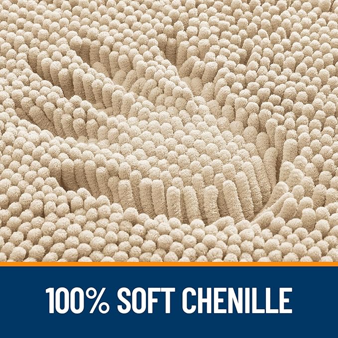 OLANLY Bathroom Rugs 40x32, Extra Soft Absorbent Chenille Bath Rugs, Rubber Backing Quick Dry, Machine Washable Bath Mats for Bathroom Floor, Tub and Shower, Home Decor Accessories, Beige