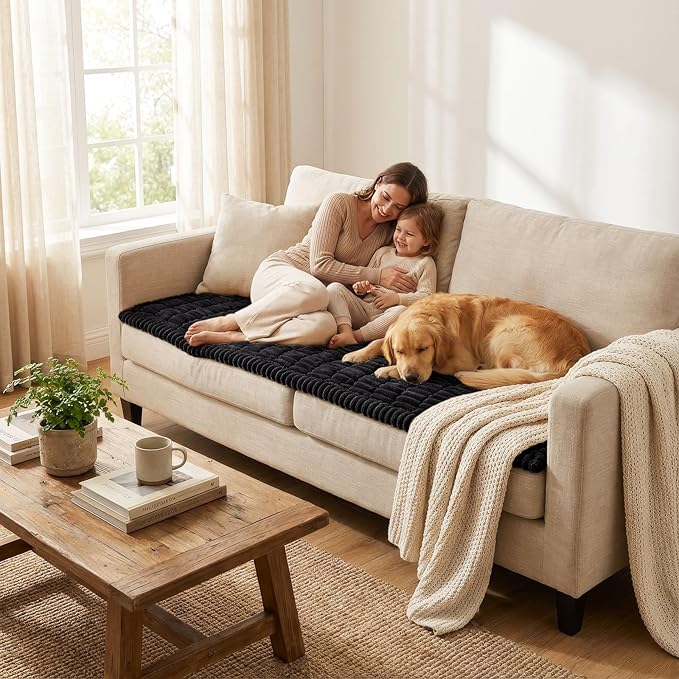 Smiry Couch Cover for Dogs, Non Slip Washable Sofa Protector for Pets, Soft Furniture Cover for Pet, Stylish Sofa Covers, Cozy Protect Against Fur, Dirt & Everyday Messes (Black, 35.4" x 88")