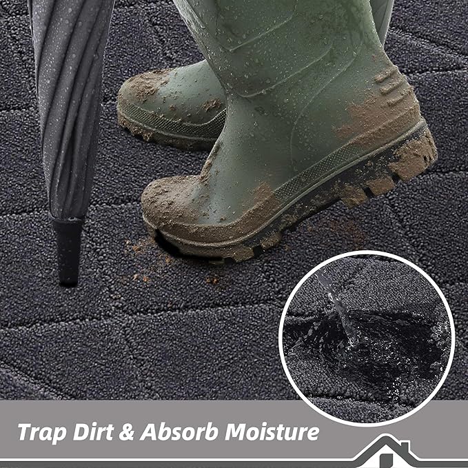 BEQHAUSE Dirt Trapper Door Mat 24" x 60", Doormat Non-Slip Entryway Rugs Washable, Dog Door Mat Stain Resistant and Absorbent Welcome Floor Mat for Front Back Door, Mud Wet Shoes & Paws, Dark Grey