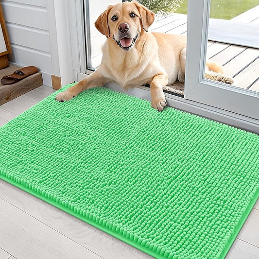 OLANLY Dog Door Mat for Muddy Paws 36x24, Absorbs Moisture and Dirt, Absorbent Non-Slip Washable Doormat, Quick Dry Chenille Mud Mat for Dogs, Entry Indoor Entryway Carpet for Inside Floor, Mint Green