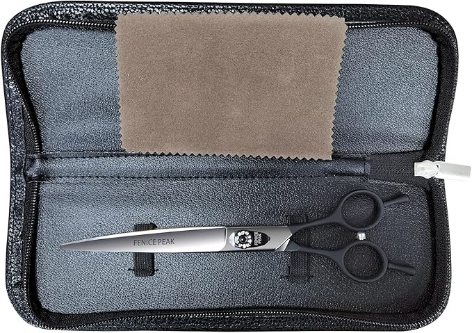 Fenice 8.0 inch Dog Grooming Curved Scissors with Jeweled Screw for Pets Japan 440C Stainless Steel Sharp Blade Light Weight Comfortable for Right Handed Groomers