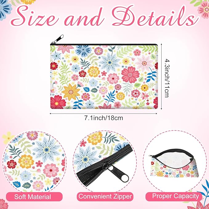 Reginary 20 Pcs Flower Cosmetic Bag Bulk for Women Floral Makeup Bags Gifts Roomy Flower Makeup Bags with Zipper Toiletry Bag Pouch Travel Accessory Organizer Gifts, 7 x 4.3 Inches