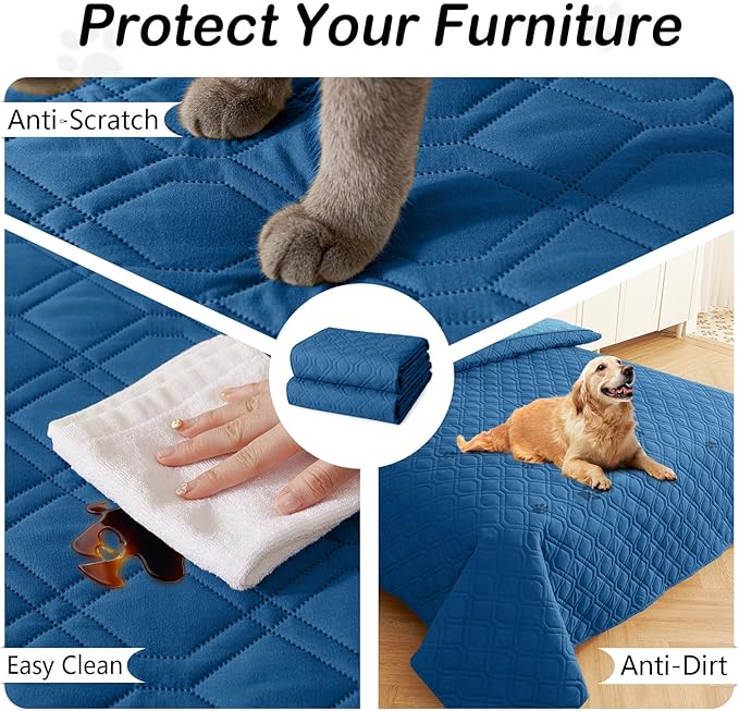 hyha Waterproof Dog Bed Blanket, Soft Pet Blankets, Waterproof Couch Cover for Dogs, Reversible Sofa Covers Washable for Furniture (52x82 Inch, Navy Blue/Blue)