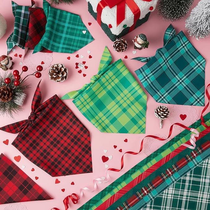 Abbylike 100 Pcs Valentine's & St. Patrick's Day Dog Bandanas Bulk Red & Green Plaid Bandanas for Dogs Triangle Kerchief Bib Scarf for Pet Holiday Costume Photo Props Accessories (25.6 x 17.7 x 17.7)