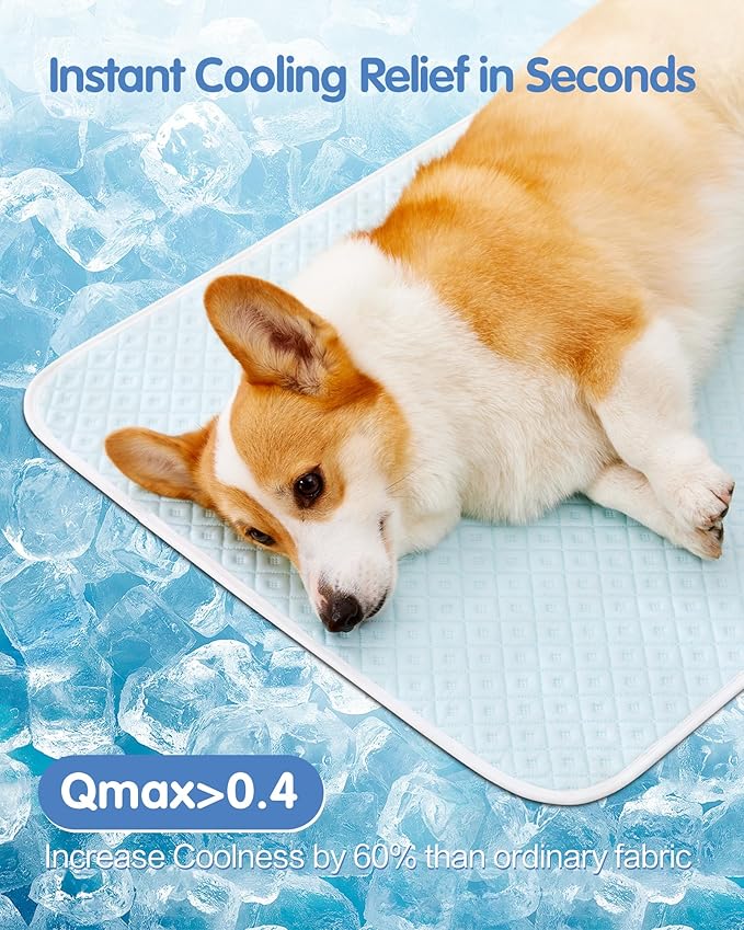 TIMSUNBER Dog Cooling Mat - Instant Cooling Pet Bed for Dogs & Cats, 6-12°F Drop, Non-Toxic & Machine Washable, Anti-Slip Bottom, Cool Mat for Indoor & Travel Use Light Blue 36" x 24"