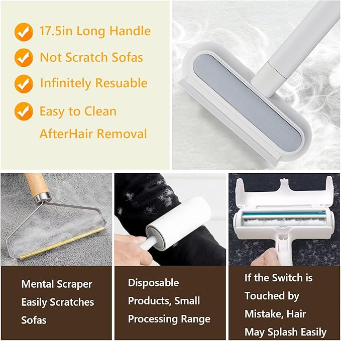 Multifunctional Pet Hair Removal Tool for Sofas,Carpets,Car Seats,Clothes,4 in 1 Reusable Pet Hair Remover Brush Combines Hair Removal Brush, Window Scraper, Crevice Tool