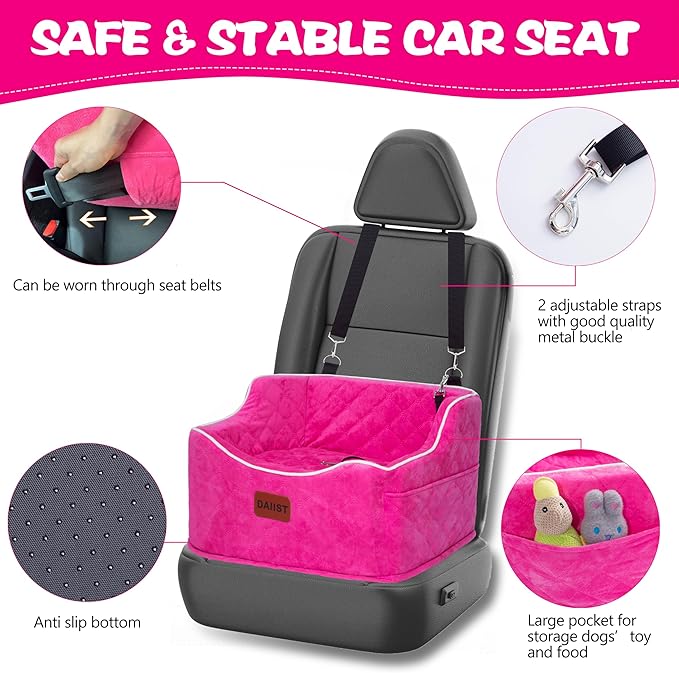 Dog Car Seat for Small Medium Dogs, Detachable Washable Dogs Booster Seat Under 35lbs, Elevated Dog Car Bed with Storage Pockets (Black, One Size)