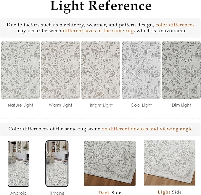 6x9 Fluffy Area Rug Grey Shag Neutral Carpet for Living Room Soft Medium Pile Floral Rug for Bedroom Dorm Office Dining Room Kitchen Nursery Modern Decor