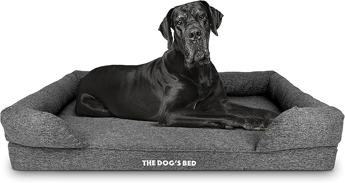 The Dog’s Bed, XXL Grey Fur Memory Foam, Pain Relief: Arthritis, Hip & Elbow Dysplasia, Post Surgery, Lameness, Supportive, Calming, Waterproof, Washable Cover