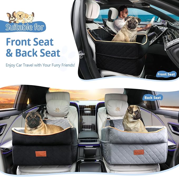 GL GLENSLAVE Dog Car Seat for Small Medium Dogs, Memory Foam Dog Booster Car Seat for Pets Under 35 lbs, Anti-Slip Pet Carseat with 2 Adjustable Leashes, Elevated Dog Travel Bed with Storage Pockets