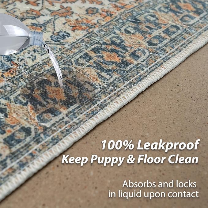 nunubaby Reusable Potty Pads for Dogs for Crates and Floors. Washable Pee Pads for Dogs, Stylish, Non-Slip and Leak-Proof Pee Pads. (Beige/Multi, 54" x54" )