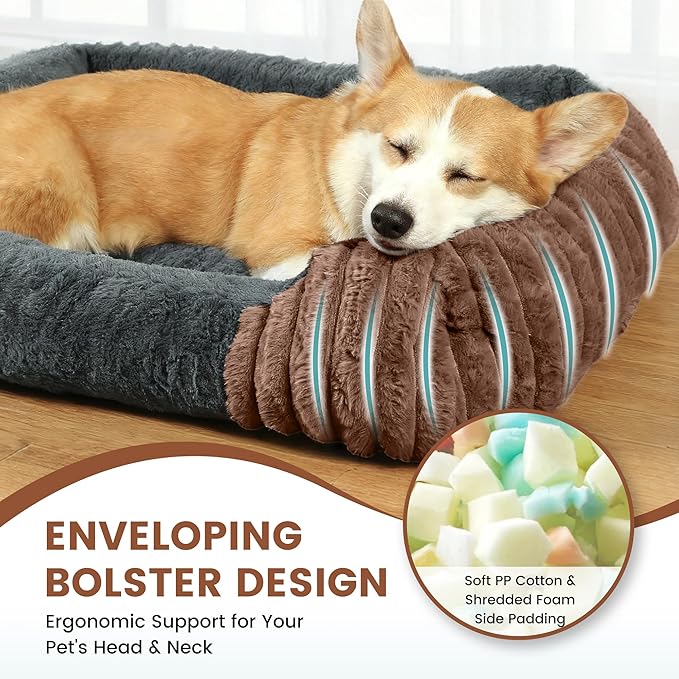 Dog Beds for Extra Large Dogs 43x35 Inch, Comfort-Sided Orthopedic XXL Dog Bed Couch with Breathable Shredded Memory Foam, Faux Rabbit Fur Pet Bed, Non-Detachable, Non-Slip, Machine Washable