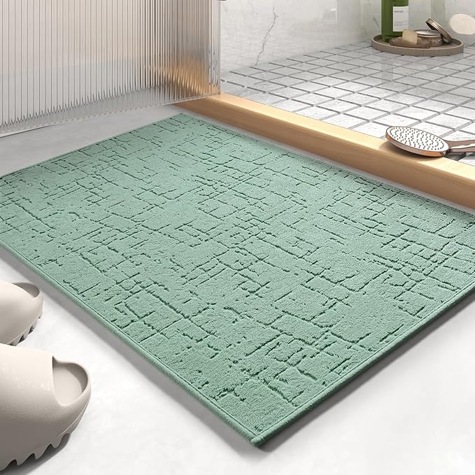 AMOAMI-Bath Mat-Absorbent Quick Dry Bathroom Floor Mats-Washable Rubber Backing Bath Mats for Bathroom Rugs Fit Under Door-Bath Rug for in Front of Sink Bathtub Shower Room, Moss 20''x32''