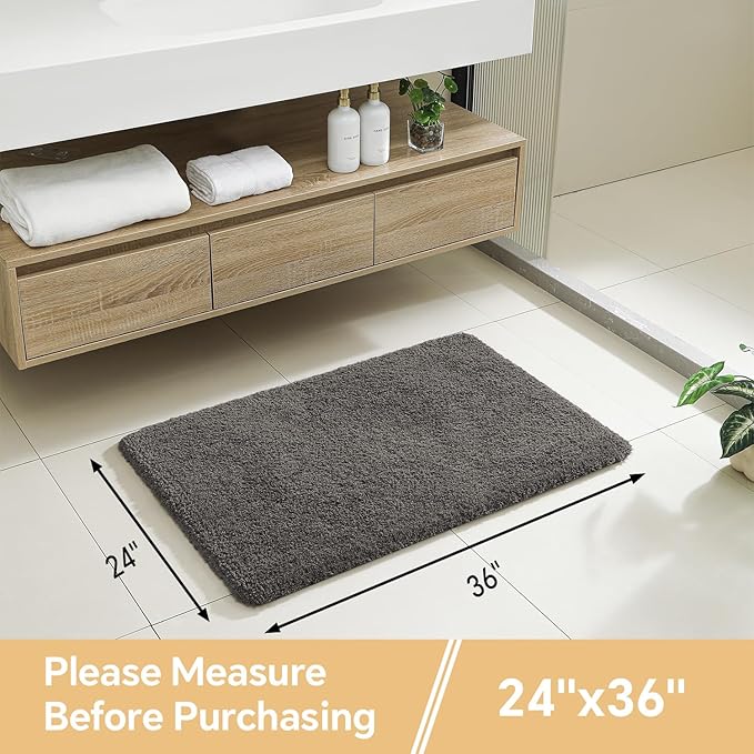 Taupe Bathroom Rugs 24"x36" - Fluffy Microfiber Bath Mat, Non Slip and Absorbent Bathroom Floor Mat, Machine Washable Plush Rug - Ideal for Tub, Cabinet or Washroom