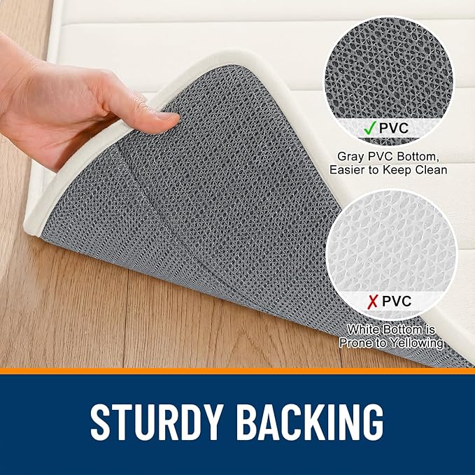 OLANLY Memory Foam Toilet Rugs U Shaped 24x20, Super Soft Absorbent Contour Bath Rugs, Quick Dry, Machine Washable Toilet Mat, Bathmat Floor Carpet, Bathroom Home Decor Accessories, Ivory
