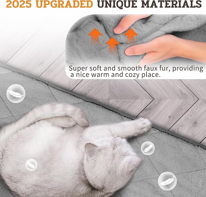 NWK Fluffy Self Warming Cat Mat, Cat Blanket, Thermal Dog Mat, Washable, Non-Slip Bottom for Sofa & Crate & Kennel & Car Seat (Misty Gray, Medium (28'' X 19'' X 0.4''))