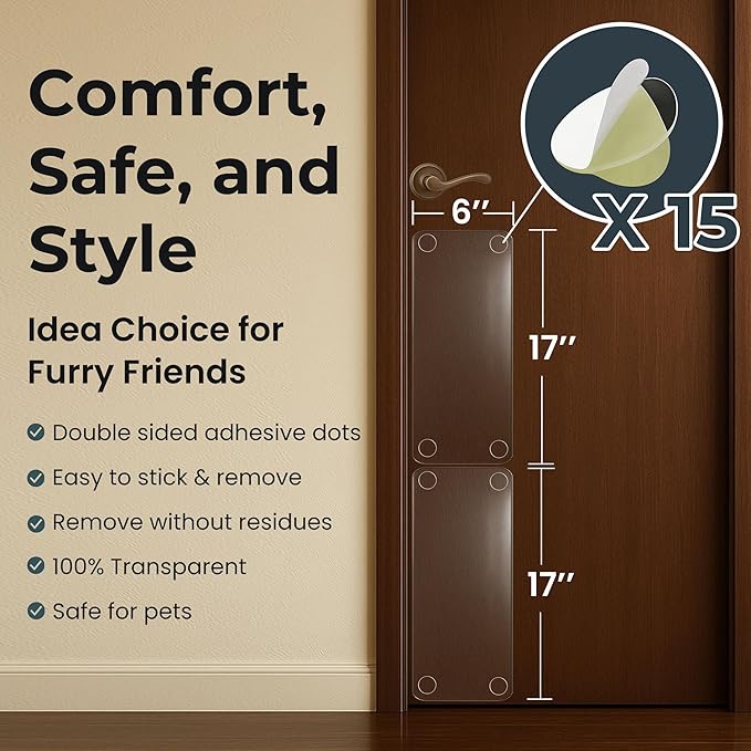 Dog Door Scratch Protector 2-Pack 6 x 17'' Transparent Pet Door Kick Plate Protection, Anti-Scratch Guard for Interior/Exterior Doors, Heavy Duty Cat Damage Prevention