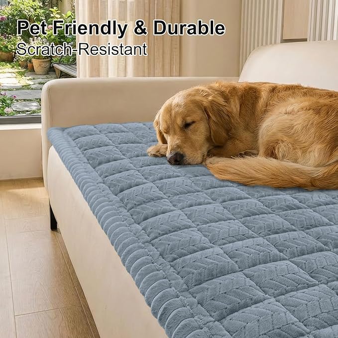 Smiry Non Slip Couch Covers for Dogs, Fuzzy Pet Couch Covers for 3 Cushion Sofa Pet Friendly, Soft Sofa Slipcovers Cushion Furniture Protector Washable (Haze Blue, 43" x 82.7")