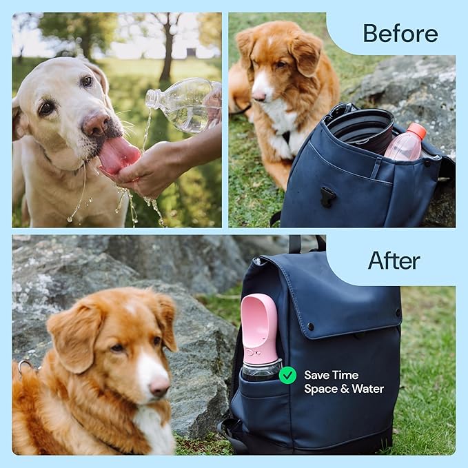 MalsiPree Dog Water Bowl Dispenser - 12 oz, Pink - One-Hand Operation & Dog Water Bottle Portable - Leak-Proof Lock & Travel Pet Bowl - BPA-Free Material & Pet Supplies