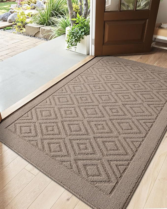 DEXI Front Door Mat for Entryway, 48x72 Washable Entry Rugs with Non Slip Backing, Low Profile Absorbent Welcome Floor Doormat for Inside Home, Entrance, Beige