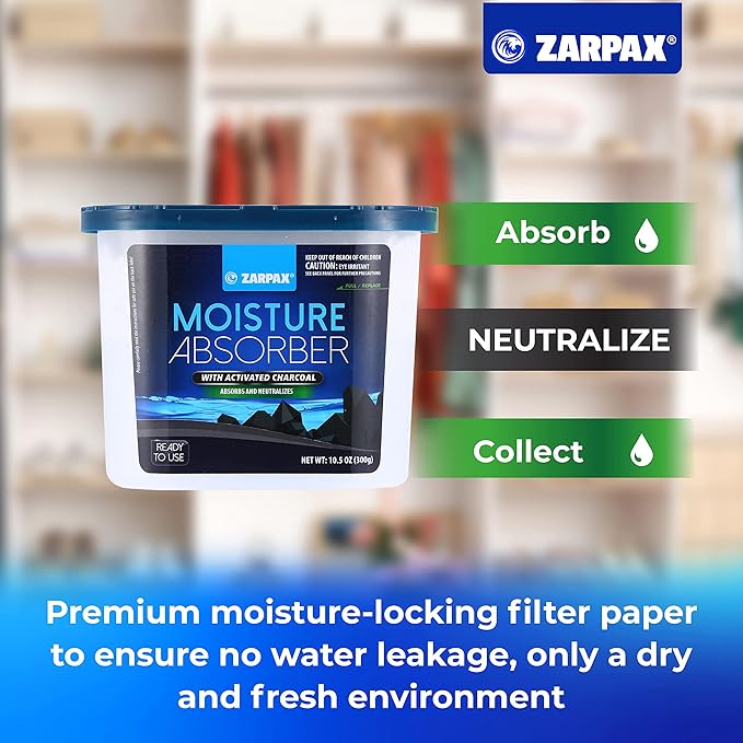Moisture Absorber Activated Charcoal 10.5 oz/300g | Removes Moisture, Damp, Humidity & Odors | Odor Absorber | Moisture Trap for Bathroom, Closet, Kitchen & Small Spaces | Set of 6