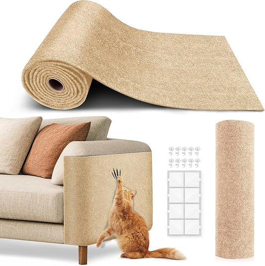 Cat Scratch Furniture Protector, Trimmable Self-Adhesive Carpet, DIY Climb Cat Scratcher Mat for Covering Cat Tower and Couch Protector from Cat Claws（Beige）