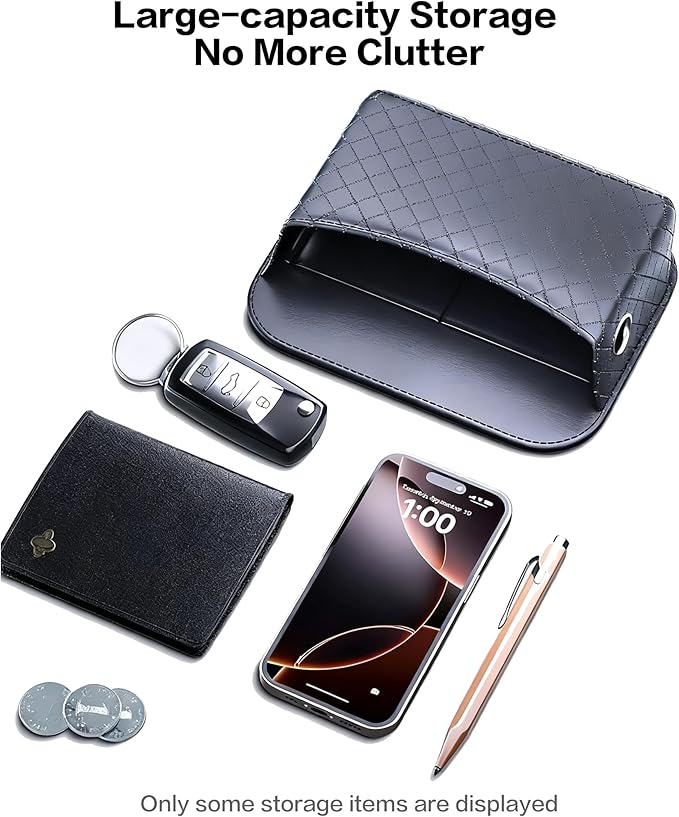 Self-Adhesive Car Seat Side Pocket Organizer with Cable Port - Black PU Leather Storage Pouch for Phone & Keys, Fits Gaps, Console & Door (2)