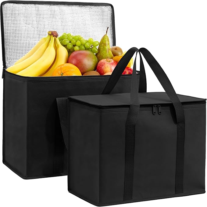 Carrywell Insulated Reusable Grocery Bags 2-Pack, Catering and Delivery Bag For Hot and Cold Food, Collapsible Thermal Tote For Doordash, Not-Made In China