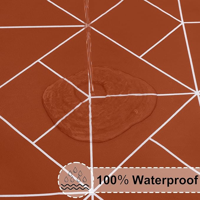 misaya Rectangle Vinyl Tablecloth, 6 Foot Elastic Fitted Table Cover with Flannel Backing, 100% Waterproof Plastic Table Cloth for Picnic, Camping, Outdoor (Rust, 30x72 inch)