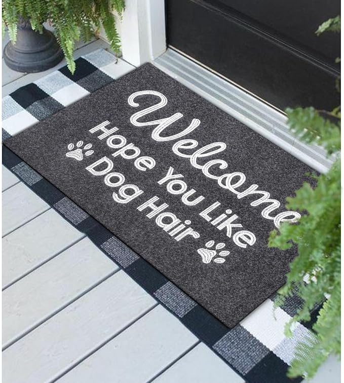 Gray Indoor Doormat, Dog Hair Mat Standard Welcome Front Door Entryway Mats, Funny Door Mat, Durable Non Slip Rubber Dirt Entrance Mats, 36" x 24"