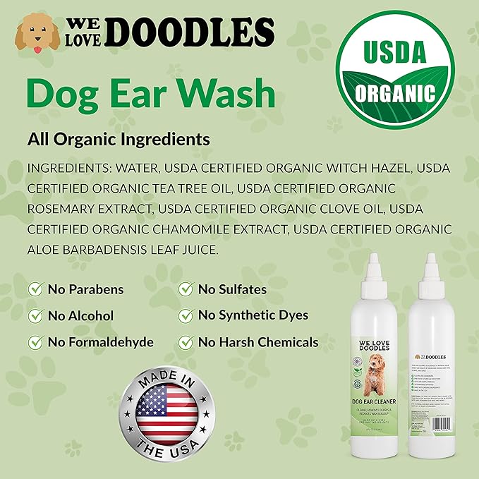 We Love Doodles Organic Dog Ear Cleaner & Dog Cologne Lavender - Ear Wash for Dogs, Puppy Ear Cleanser, Clean Ear Drops, Deodorant for Smelly Dogs, Long Lasting After Bath, Odor Eliminator Spray