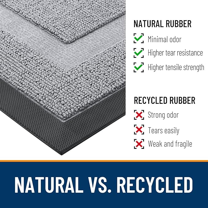 OLANLY Front Door Mat Indoor Outdoor Entrance, Waterproof All-Season, All-Weather Doormat, Sturdy Natural Rubber, Low Profile, Easy Clean Patio Porch Entryway Mat, 47x17, Silver Gray