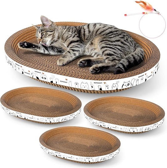 3 Pack Large Cardboard cat Scratcher, Oval cat Scratcher Pad Scratching Board Bed Durable, Bowl-Shaped Cat Scratch Couch Lounger Sofa for Indoor Cats Grinding Claw Furniture Protector.