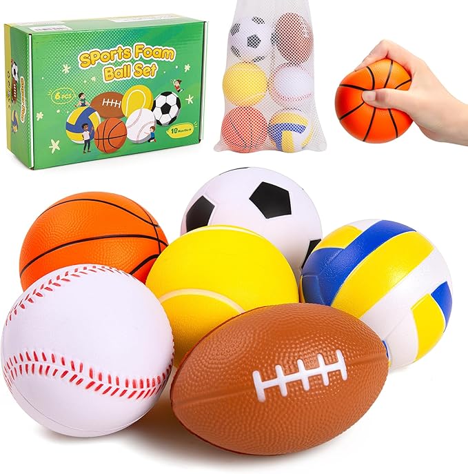 Innotoys Balls for Toddlers Babies, Soft Baby Toys, 6 Pack 3.5" Foam Balls Kids Sports Set, Small Soccer Basketball Baseball Football Volleyball Tennis, Indoor Outdoor Toys Games Gifts for Boys Girls