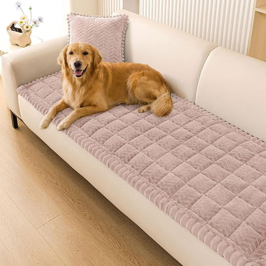 Smiry Non Slip Couch Covers for Dogs, Fuzzy Pet Couch Covers for 2-3 Cushion Sofa Pet Friendly, Soft Sofa Slipcovers Cushion Furniture Protector Washable (Dusty Pink, 35.4" x 63")
