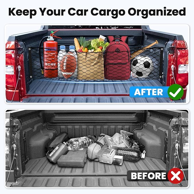 Trunk Cargo Net for 2022-2025 2026 Ford Maverick Accessories Envelope Style Mesh Trunk Net Organizer and Storage Stretchable Adjustable Elastic Nylon Rear Cargo Netting with Hooks