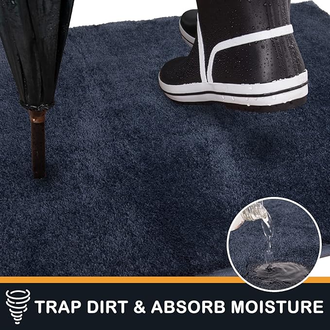 PURRUGS Dirt Trapping Door Mat 31.5" x 70", Non-Slip Machine Washable Entryway Rug, Dog Doormat, Indoor Front Door Mat, Super Absorbent Entry Rug for Muddy Shoes & Paws, Navy Blue
