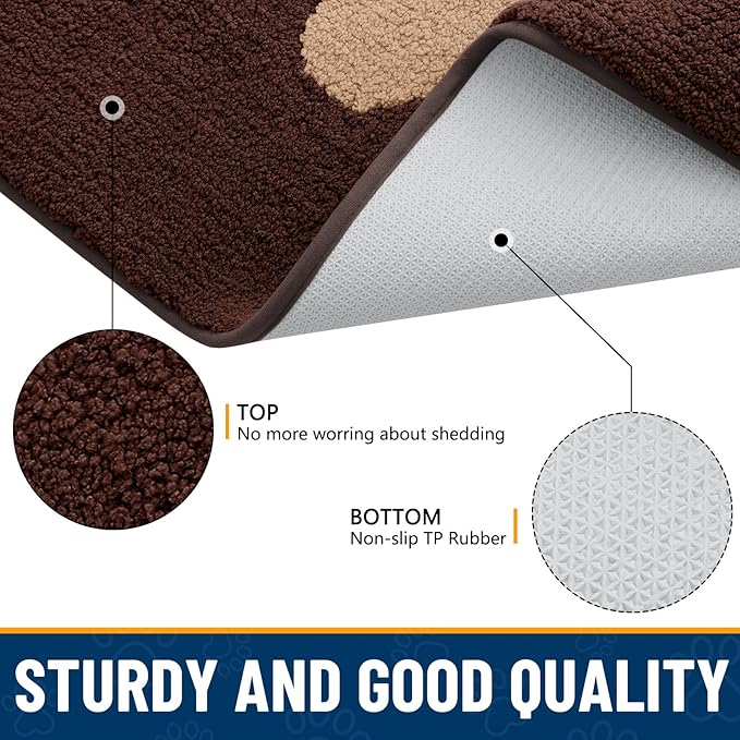 Smiry Dog Door Mat for Muddy Paws, Absorbs Moisture and Dirt, Low-Profile Entryway Mat with Non-Slip Backing, Entry Indoor Outdoor Doormat for Inside Floor (59x35 Inches, Brown, Paw)