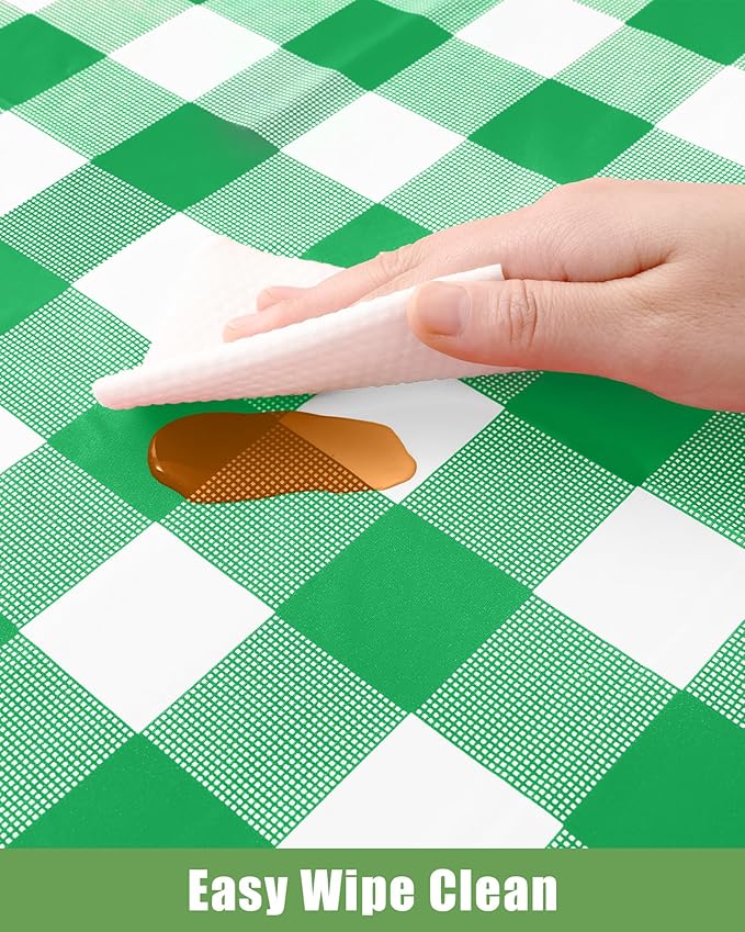 Smiry 12 Packs Gingham Disposable Table Cloth, 54 x 108 Inch Waterproof Plastic Tablecloth, Rectangle Green and White Checkered Table Covers for Picnic, Birthday, Party