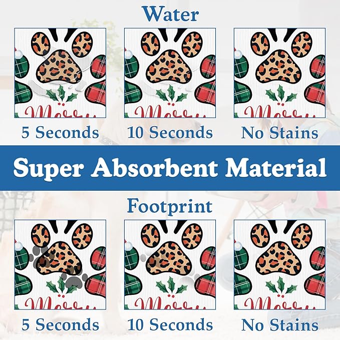 Dog Christmas Dog Food Mat–Christmas Stocking Absorbent Quick Dry Feeding Placemat for Food and Water Bowls, Non Slip Rubber Backing, Waterproof Pet Supplies for Mess-Free Eating 12"x20"