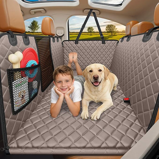 URPOWER XL Dog Backseat Extender for Full-Size Crew Cab Truck, Hard Bottom Dog Car Seat Cover for Back Seat Holds 400lbs, Waterproof Dog Hammock Pet Rear Seat Protector Travel Bed for F150 / Silverado