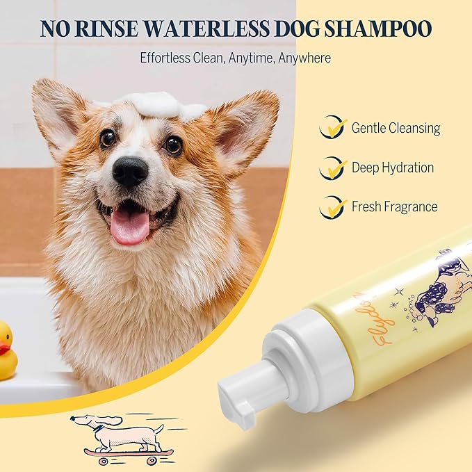 Clean and Floofy Waterless Dry Dog Shampoo – No Rinse Spray Foam, Anti-Itch, Odor Control, Moisturizing & Conditioning, Hydrating, Detangling, Sulfate-Free Pet Bath Wash for Dogs & Puppies 6.75 fl oz