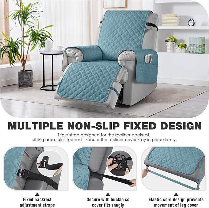 TAOCOCO Waterproof Recliner Chair Cover Sofa Slipcover, Pet Cover for Small Recliner Chair with Elastic Straps, Washable Reclining Chair Cover Recliner Furniture Protector (23'' Small, Sky Blue)
