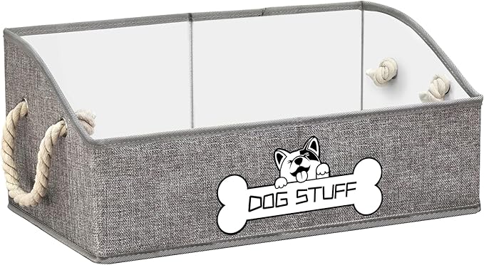 Collapsible Fabric Dog Toy Box and Storage Bin With Handle - Trapezoid Basket Chest Organizer for Pet Toys, Blankets and Accessories