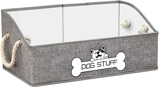 Collapsible Fabric Dog Toy Box and Storage Bin With Handle - Trapezoid Basket Chest Organizer for Pet Toys, Blankets and Accessories